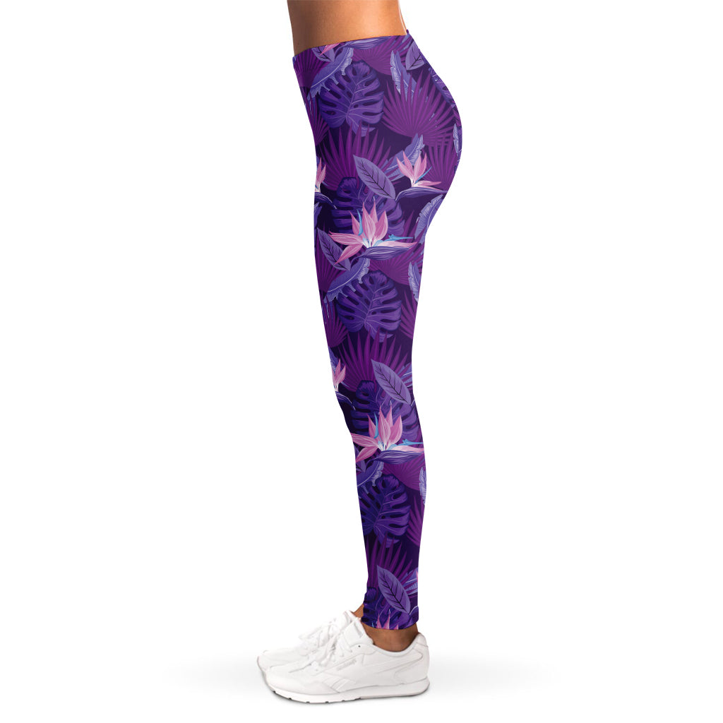 Dark Purple Hawaiian Tropical Print Women's Leggings