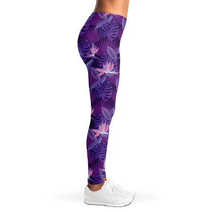 Dark Purple Hawaiian Tropical Print Women's Leggings