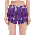 Dark Purple Hawaiian Tropical Print Women's Split Running Shorts