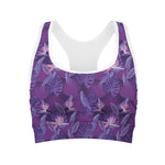Dark Purple Hawaiian Tropical Print Women's Sports Bra