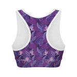 Dark Purple Hawaiian Tropical Print Women's Sports Bra