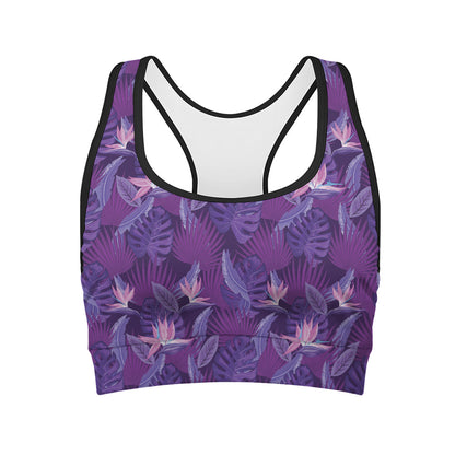 Dark Purple Hawaiian Tropical Print Women's Sports Bra