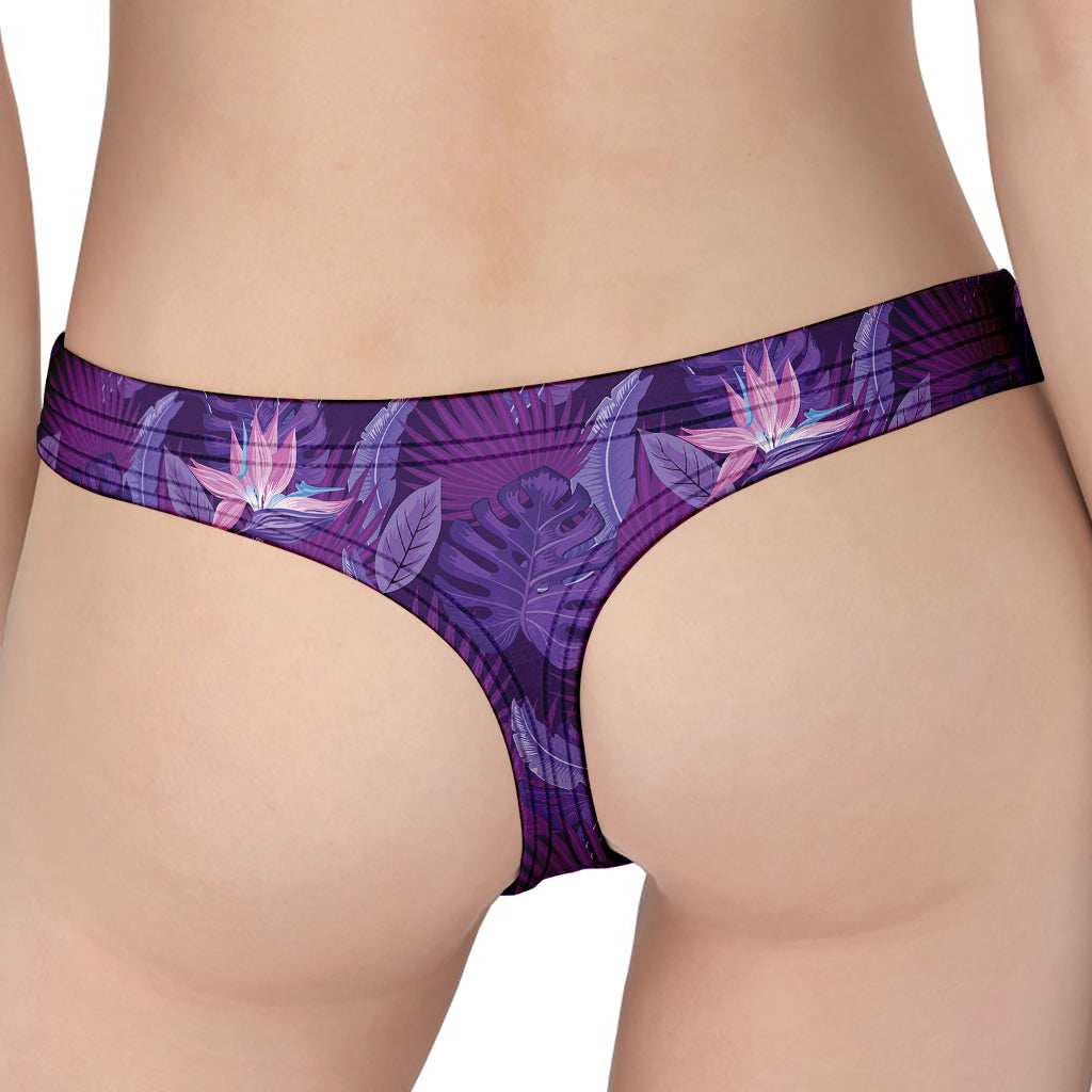 Dark Purple Hawaiian Tropical Print Women's Thong