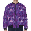 Dark Purple Hawaiian Tropical Print Zip Sleeve Bomber Jacket