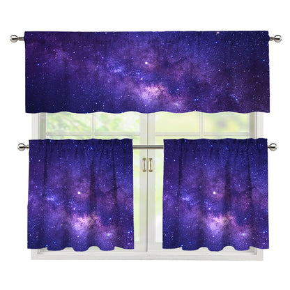 Dark Purple Milky Way Galaxy Space Print 3 Piece Kitchen Curtains