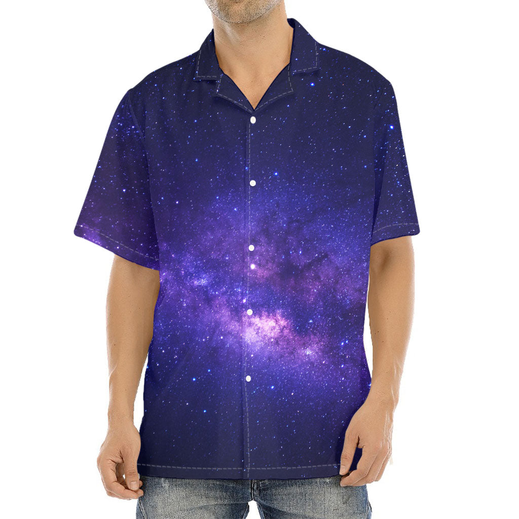 Dark Purple Milky Way Galaxy Space Print Aloha Shirt