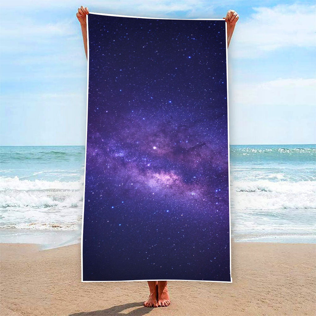 Dark Purple Milky Way Galaxy Space Print Beach Towel