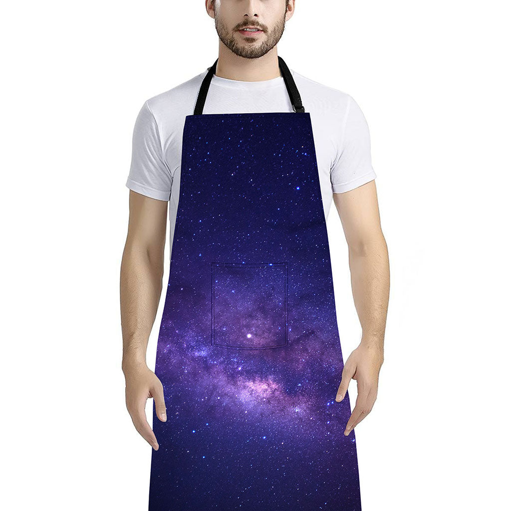 Dark Purple Milky Way Galaxy Space Print Bib Apron With Pocket