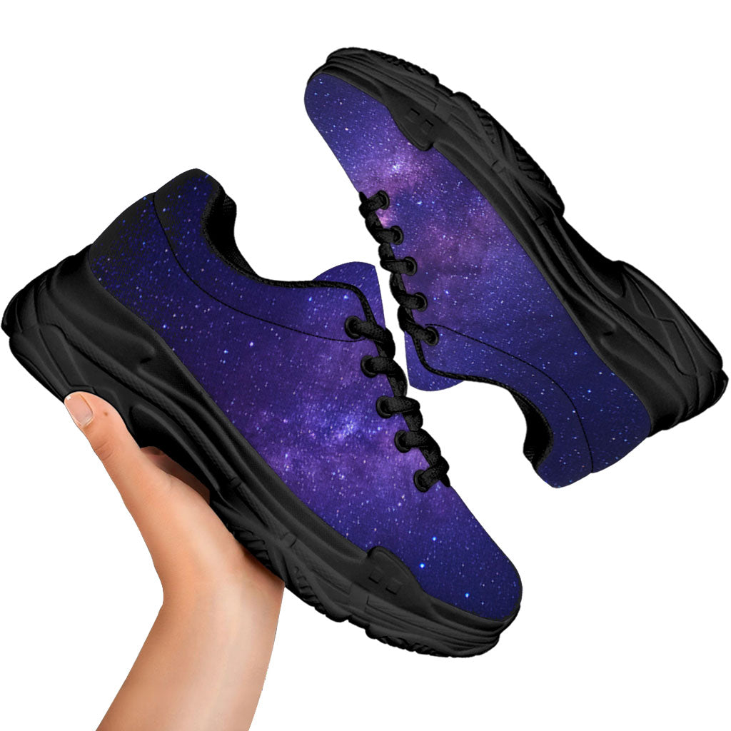Dark Purple Milky Way Galaxy Space Print Black Chunky Shoes