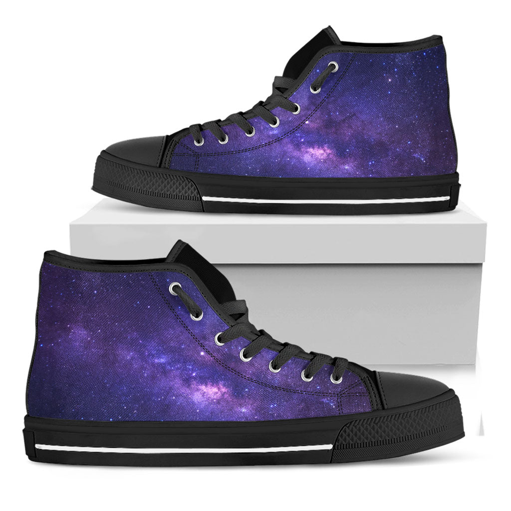 Dark Purple Milky Way Galaxy Space Print Black High Top Sneakers