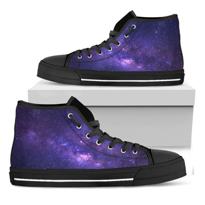 Dark Purple Milky Way Galaxy Space Print Black High Top Sneakers