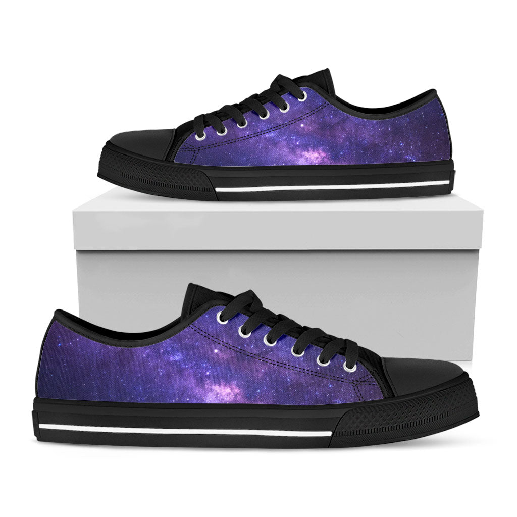 Dark Purple Milky Way Galaxy Space Print Black Low Top Sneakers