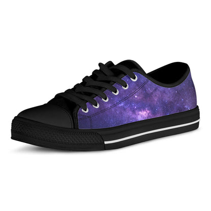 Dark Purple Milky Way Galaxy Space Print Black Low Top Sneakers