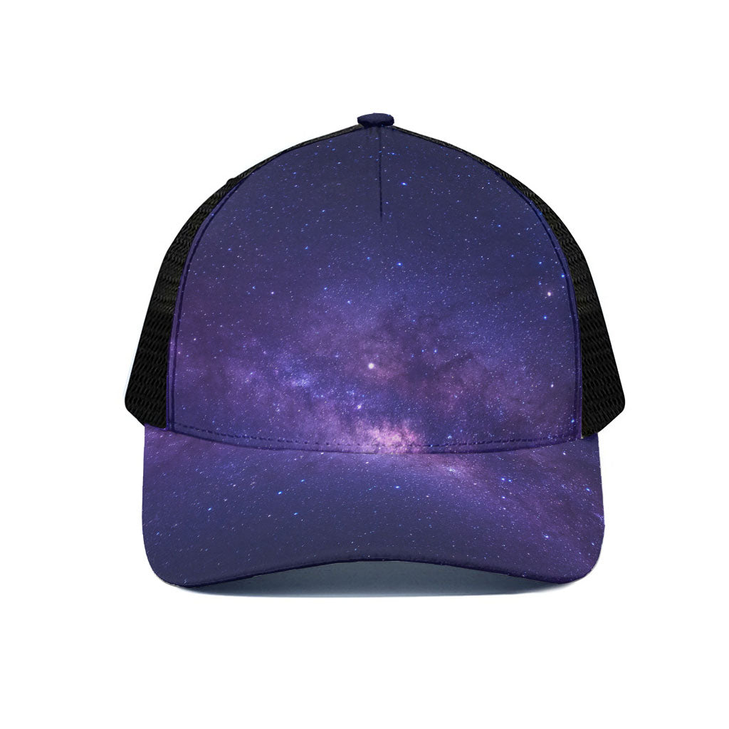 Dark Purple Milky Way Galaxy Space Print Black Mesh Trucker Cap