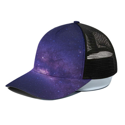 Dark Purple Milky Way Galaxy Space Print Black Mesh Trucker Cap