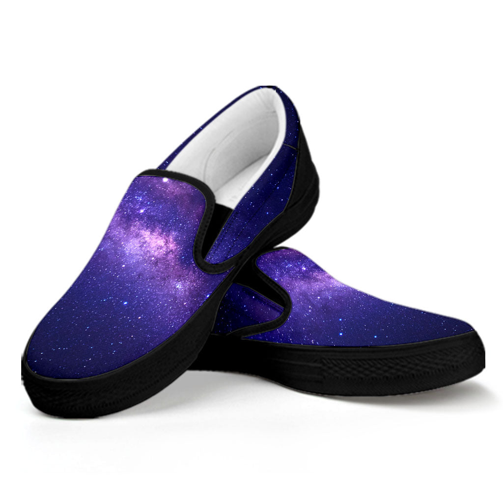 Dark Purple Milky Way Galaxy Space Print Black Slip On Sneakers