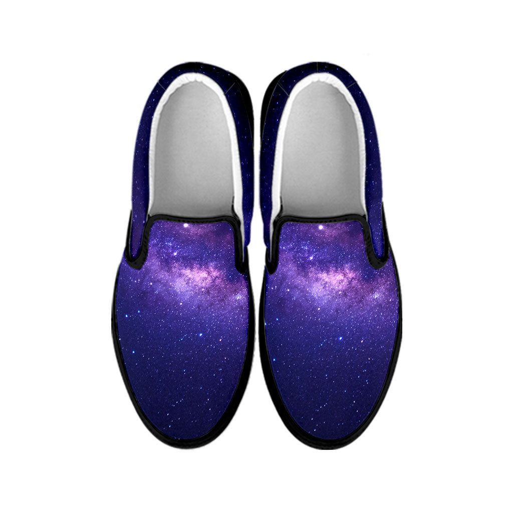 Dark Purple Milky Way Galaxy Space Print Black Slip On Sneakers