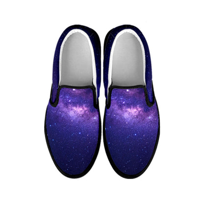 Dark Purple Milky Way Galaxy Space Print Black Slip On Sneakers