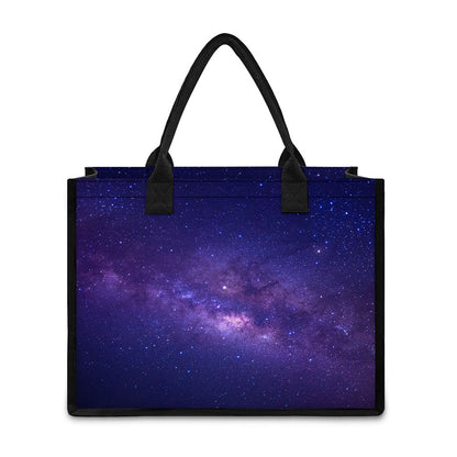 Dark Purple Milky Way Galaxy Space Print Canvas Tote Bag