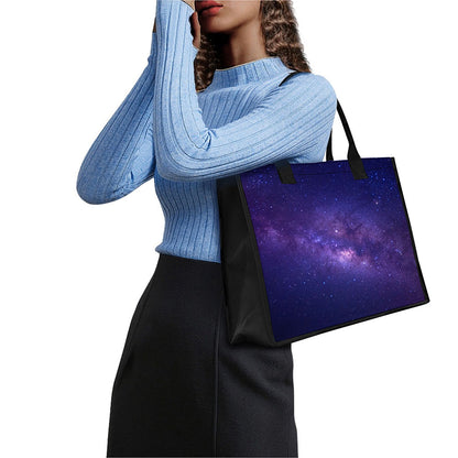 Dark Purple Milky Way Galaxy Space Print Canvas Tote Bag