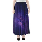 Dark Purple Milky Way Galaxy Space Print Chiffon Maxi Skirt