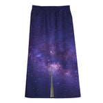 Dark Purple Milky Way Galaxy Space Print Cotton Front Slit Maxi Skirt