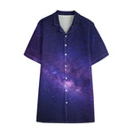 Dark Purple Milky Way Galaxy Space Print Cotton Hawaiian Shirt
