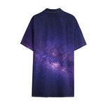 Dark Purple Milky Way Galaxy Space Print Cotton Hawaiian Shirt