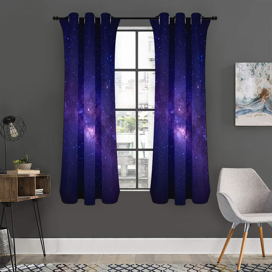 Dark Purple Milky Way Galaxy Space Print Curtain