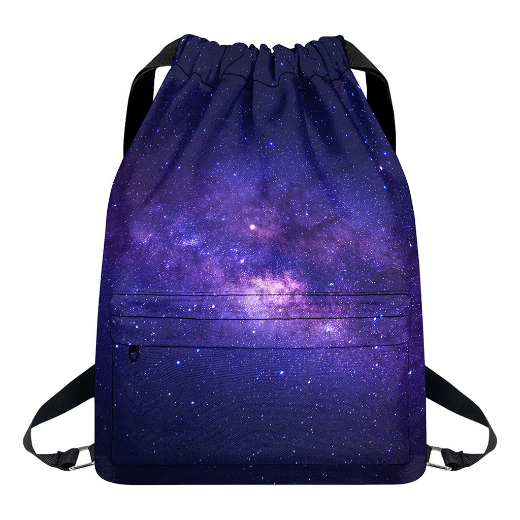 Dark Purple Milky Way Galaxy Space Print Drawstring Backpack