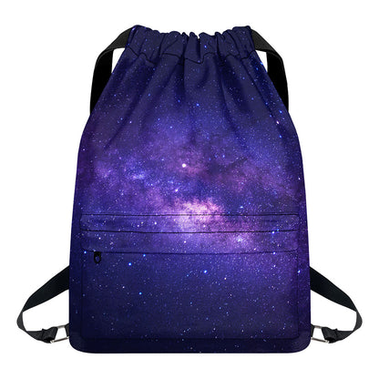 Dark Purple Milky Way Galaxy Space Print Drawstring Backpack