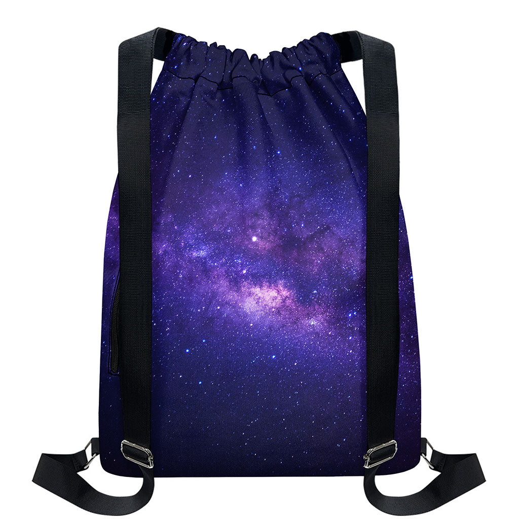 Dark Purple Milky Way Galaxy Space Print Drawstring Backpack