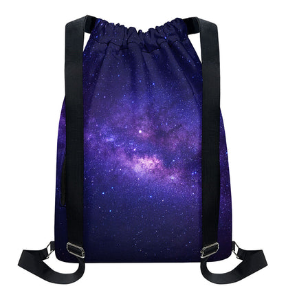 Dark Purple Milky Way Galaxy Space Print Drawstring Backpack