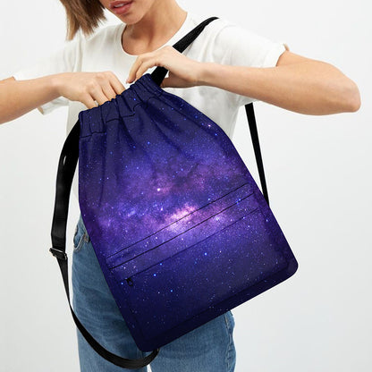 Dark Purple Milky Way Galaxy Space Print Drawstring Backpack