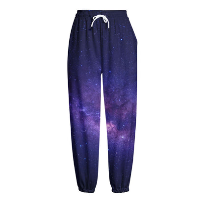 Dark Purple Milky Way Galaxy Space Print Fleece Lined Knit Pants