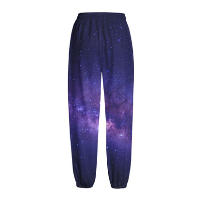 Dark Purple Milky Way Galaxy Space Print Fleece Lined Knit Pants