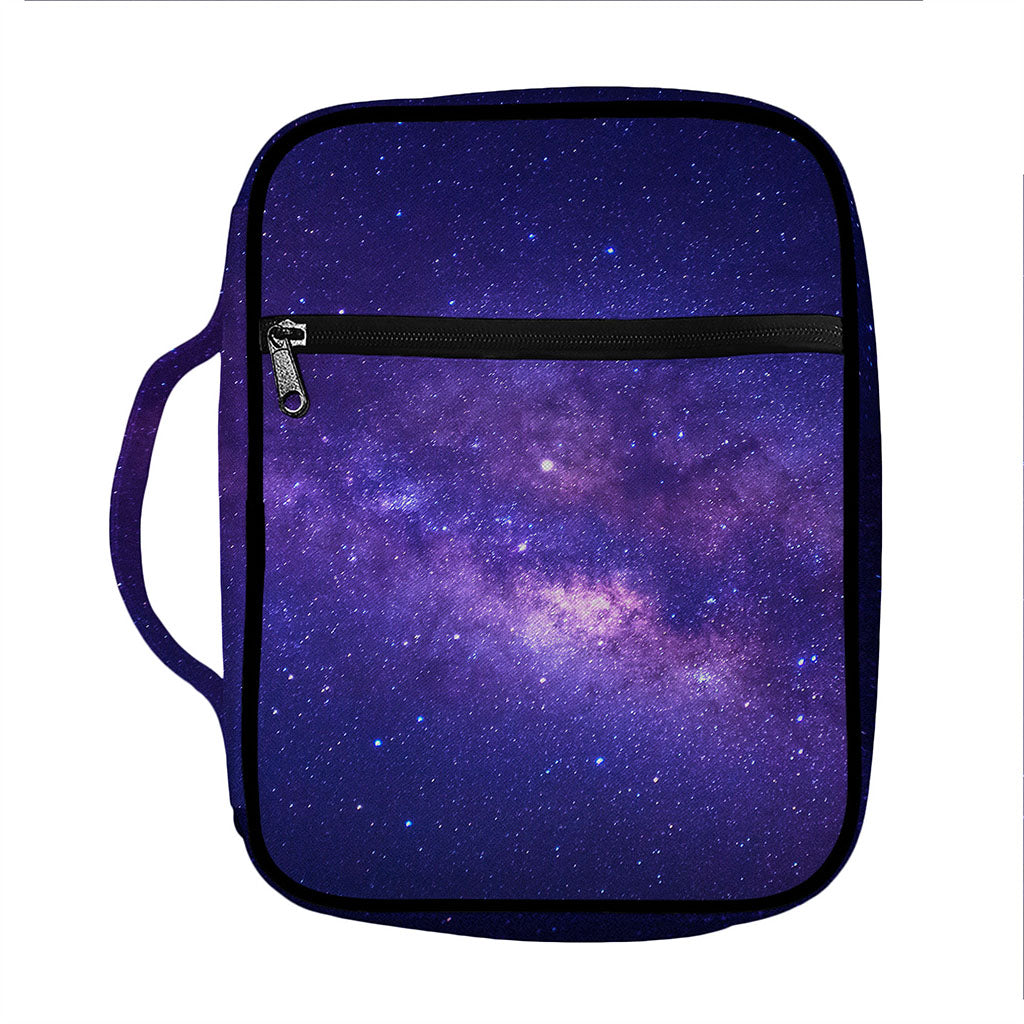 Dark Purple Milky Way Galaxy Space Print Front Pocket Bible Bag