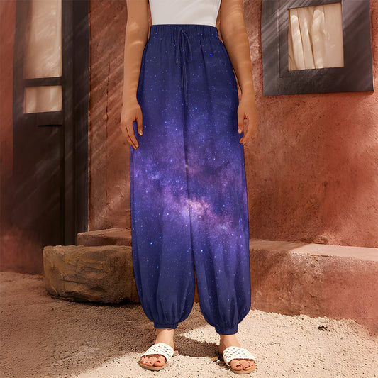 Dark Purple Milky Way Galaxy Space Print Harem Pants