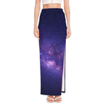 Dark Purple Milky Way Galaxy Space Print High Slit Maxi Skirt