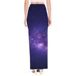 Dark Purple Milky Way Galaxy Space Print High Slit Maxi Skirt