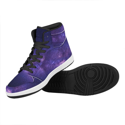 Dark Purple Milky Way Galaxy Space Print High Top Leather Sneakers