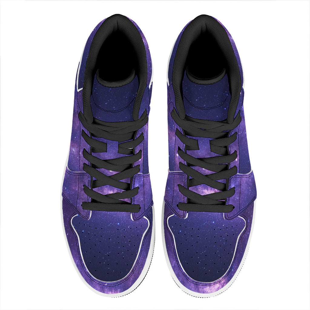 Dark Purple Milky Way Galaxy Space Print High Top Leather Sneakers