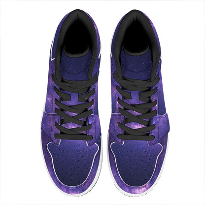 Dark Purple Milky Way Galaxy Space Print High Top Leather Sneakers