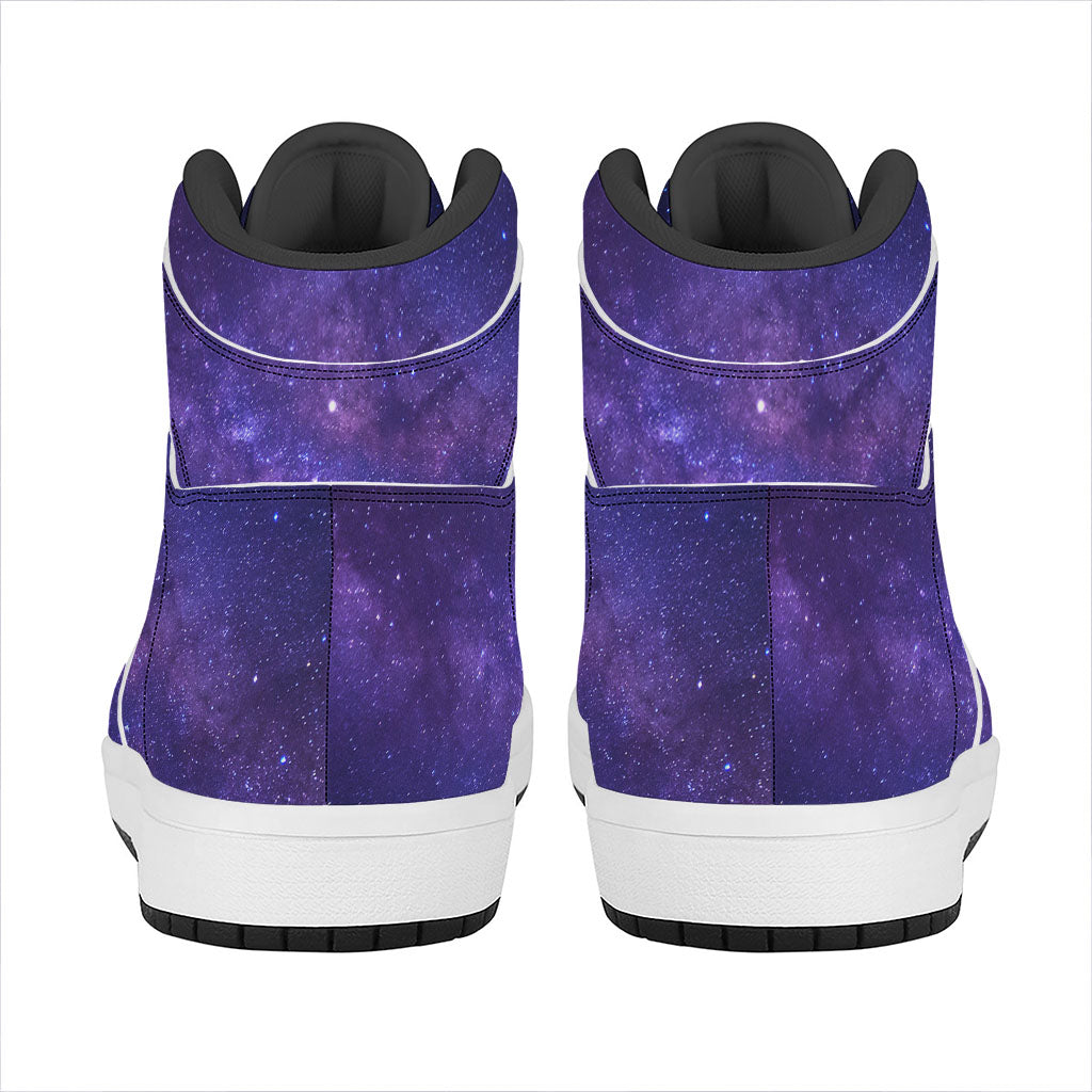 Dark Purple Milky Way Galaxy Space Print High Top Leather Sneakers