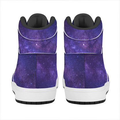 Dark Purple Milky Way Galaxy Space Print High Top Leather Sneakers