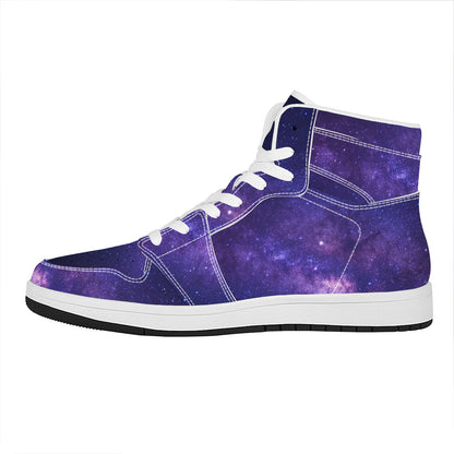 Dark Purple Milky Way Galaxy Space Print High Top Leather Sneakers