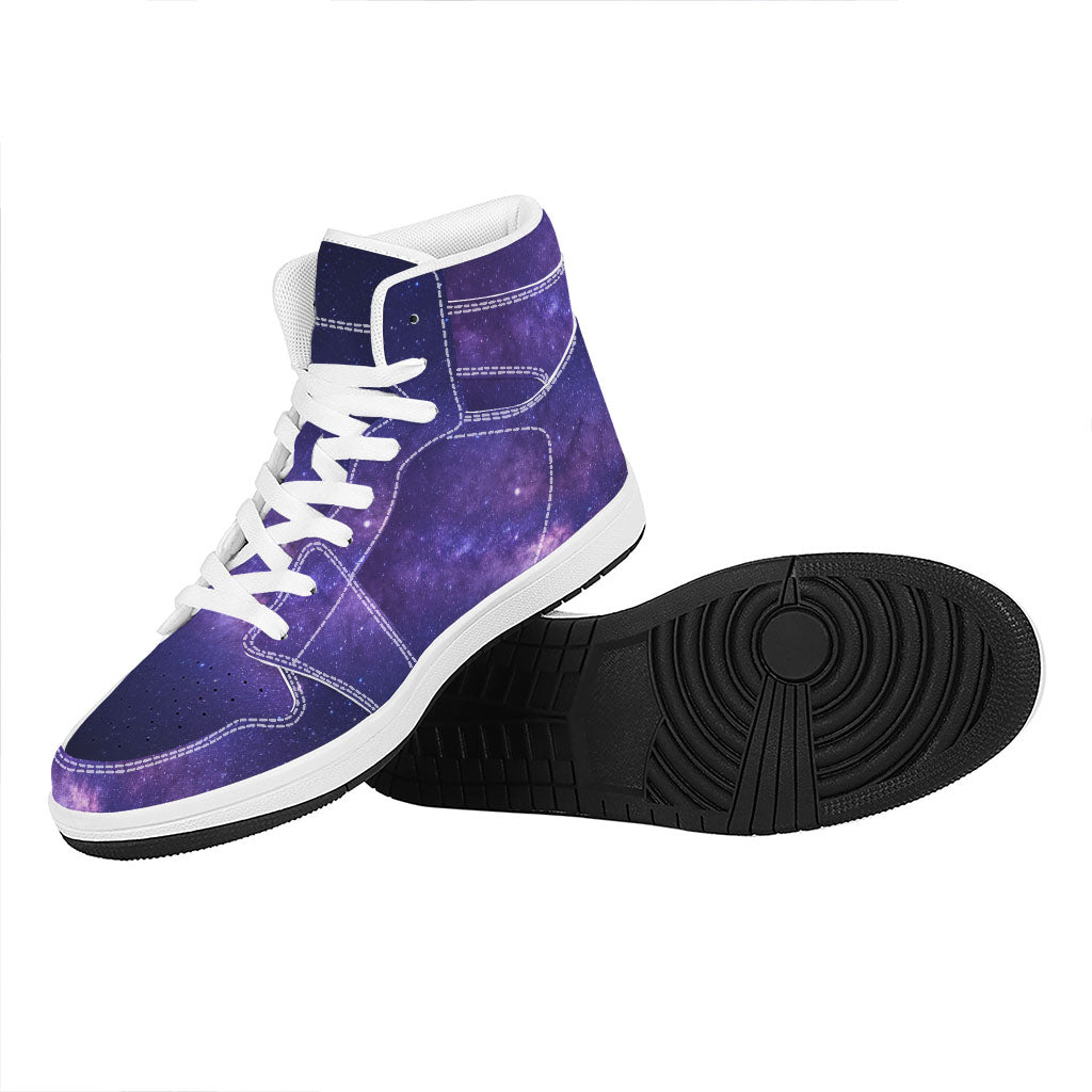 Dark Purple Milky Way Galaxy Space Print High Top Leather Sneakers