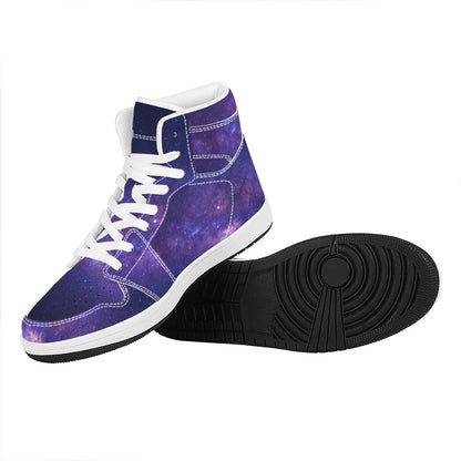 Dark Purple Milky Way Galaxy Space Print High Top Leather Sneakers