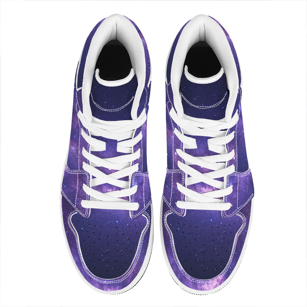 Dark Purple Milky Way Galaxy Space Print High Top Leather Sneakers