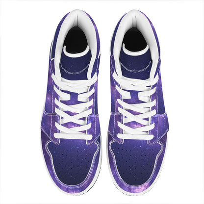 Dark Purple Milky Way Galaxy Space Print High Top Leather Sneakers
